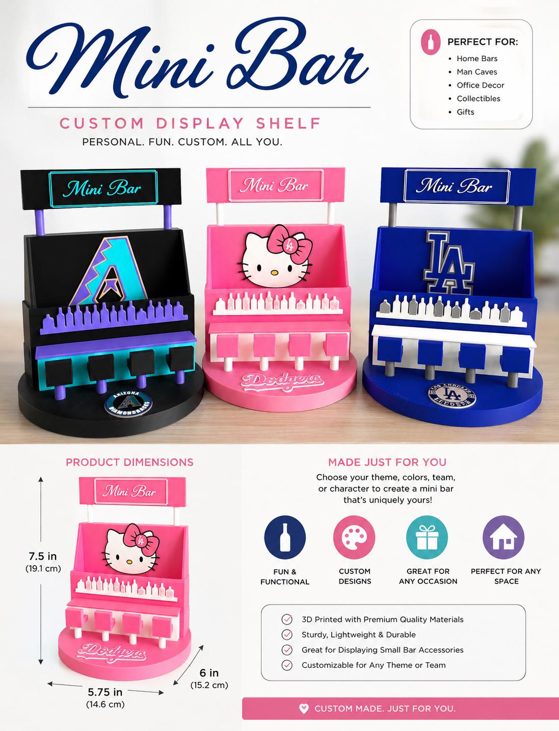 Custom Mini Bar | Custom Sports Team & Character Shelf Decor