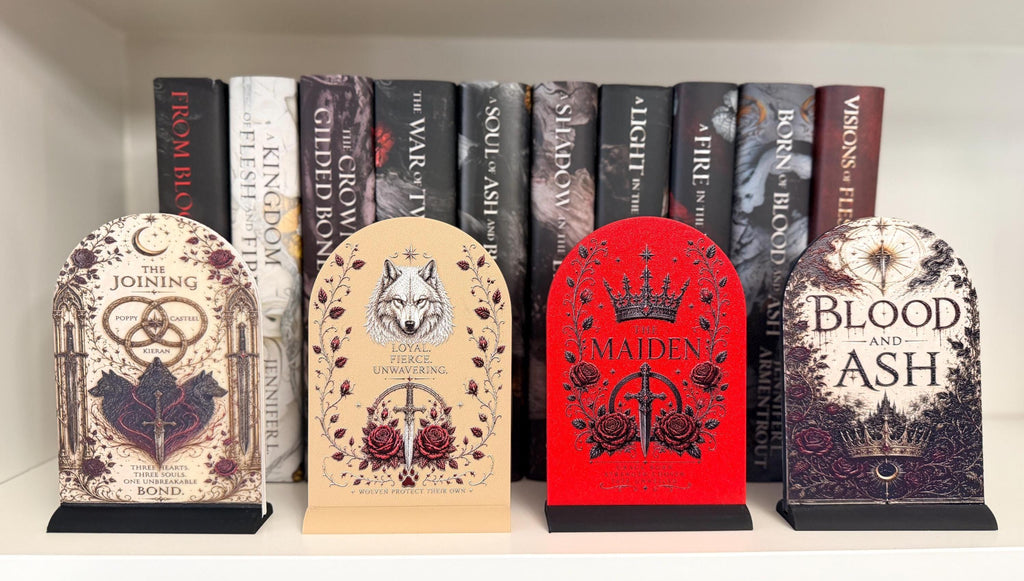 Blood and Ash Book Display Stand | Romantasy 3D Printed Bookshelf Decor | Fantasy Book Lover Gift, BookTok | UV Raised Textured Display