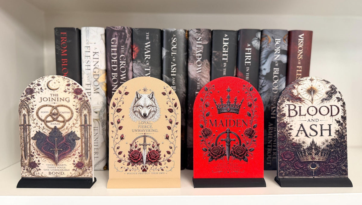 Blood and Ash Book Display Stand | Romantasy 3D Printed Bookshelf Decor | Fantasy Book Lover Gift, BookTok | UV Raised Textured Display