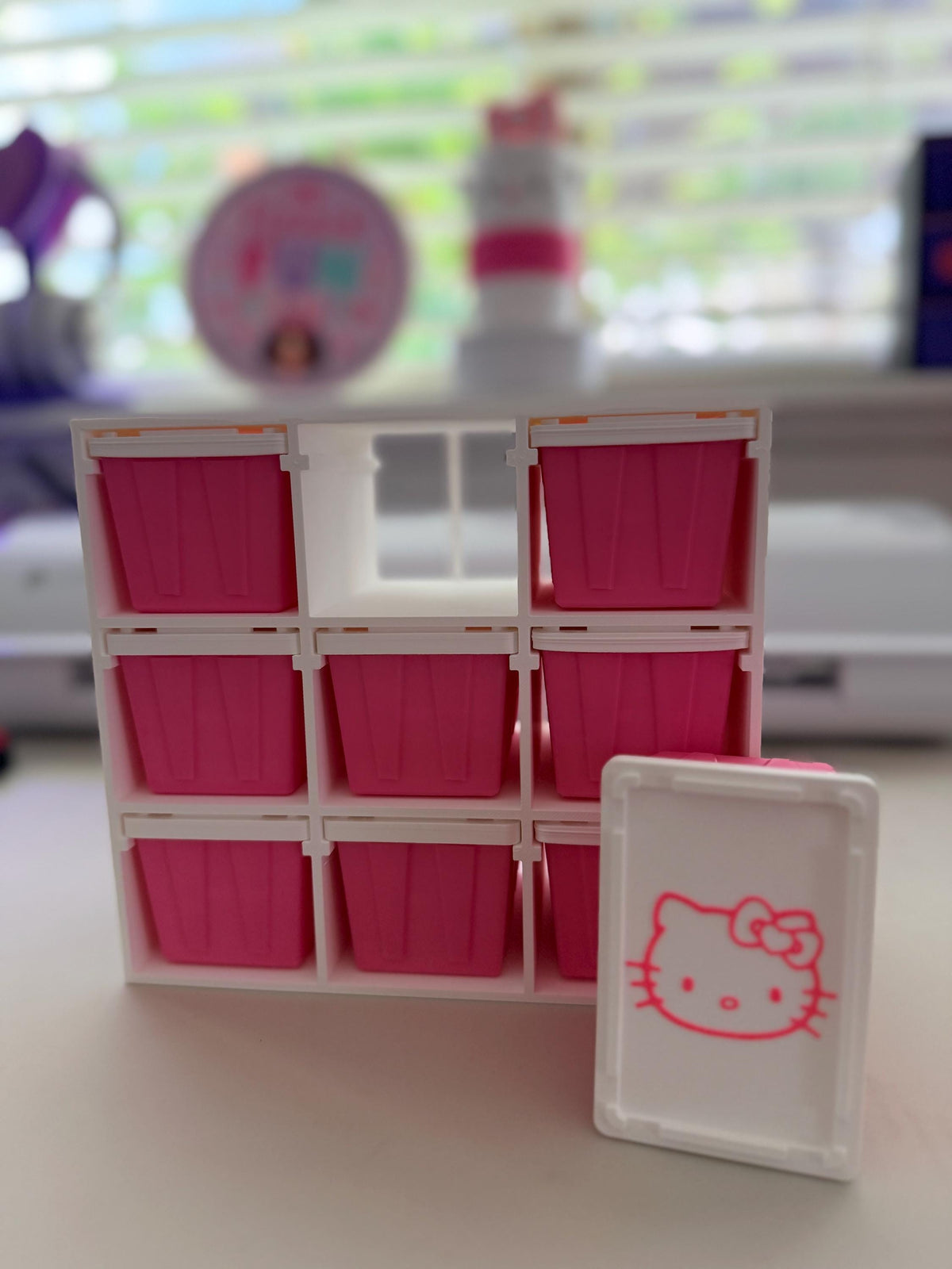 3D Printed Mini Tote Organizer | 9 Removable Bins, Desk Storage Shelf