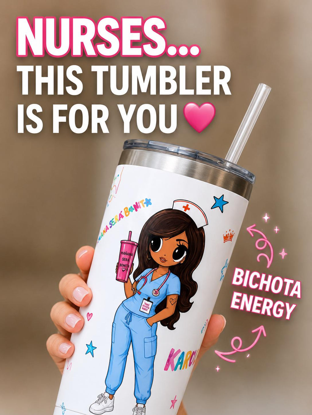 Karol G Bichota Nurse Stainless Steel Tumbler, 20oz