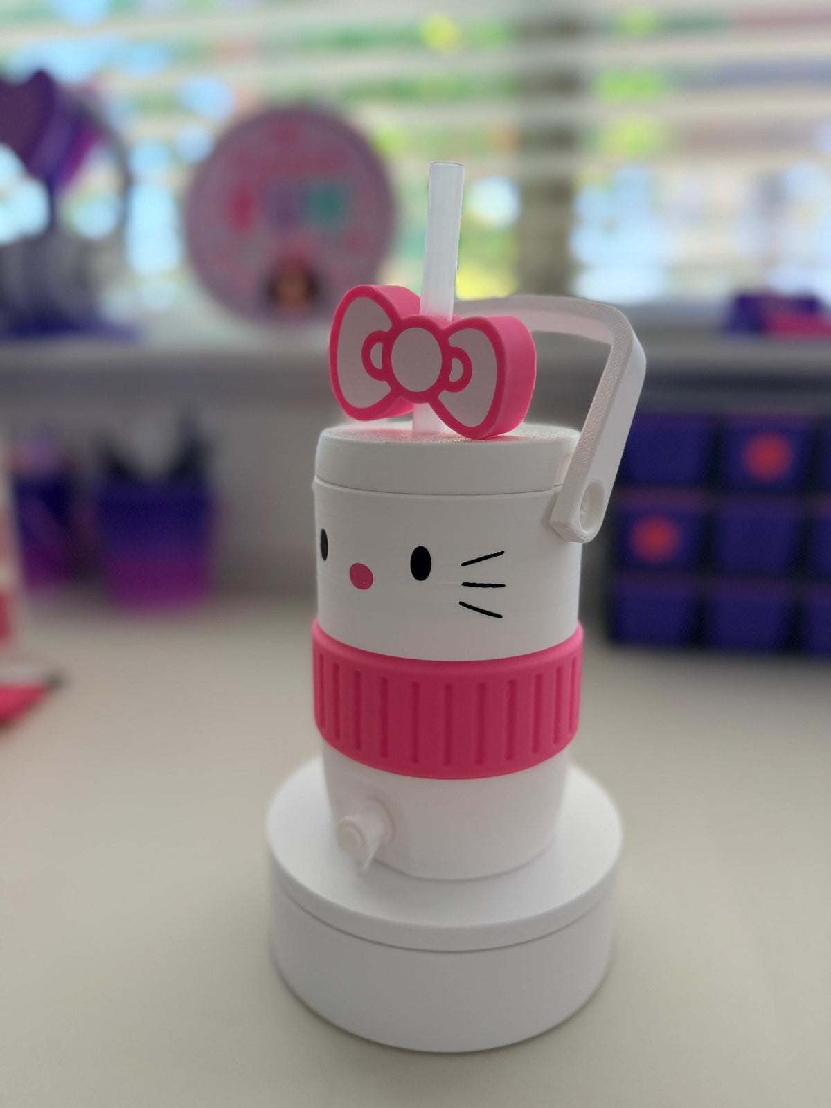 Hello Kitty Inspired Koozie Can Holder with Straw Topper, 12oz Regular & Skinny | Personalized Name Can Holder | Kawaii Desk Accessory,Gamer