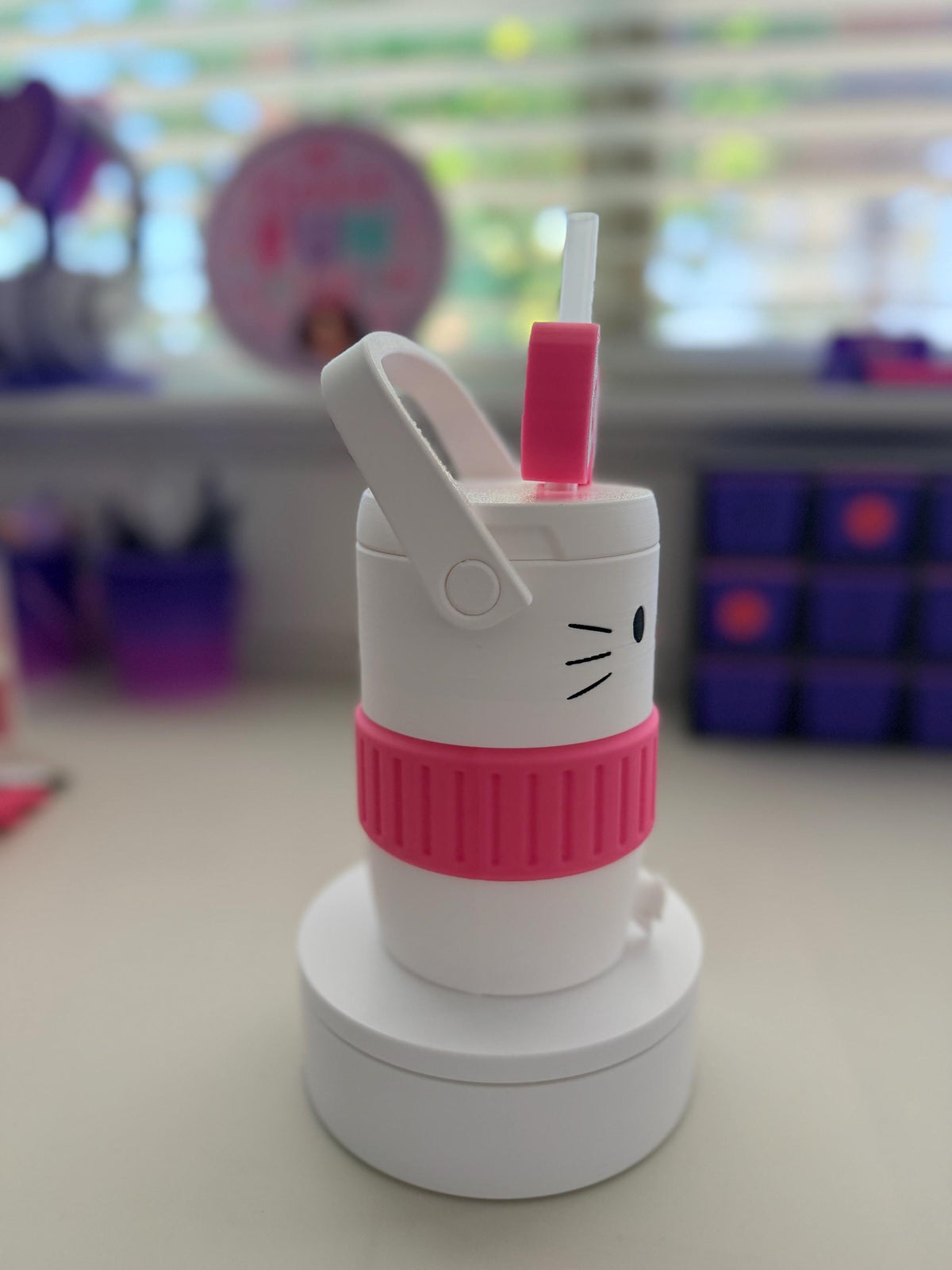 Hello Kitty Inspired Koozie Can Holder with Straw Topper, 12oz Regular & Skinny | Personalized Name Can Holder | Kawaii Desk Accessory,Gamer