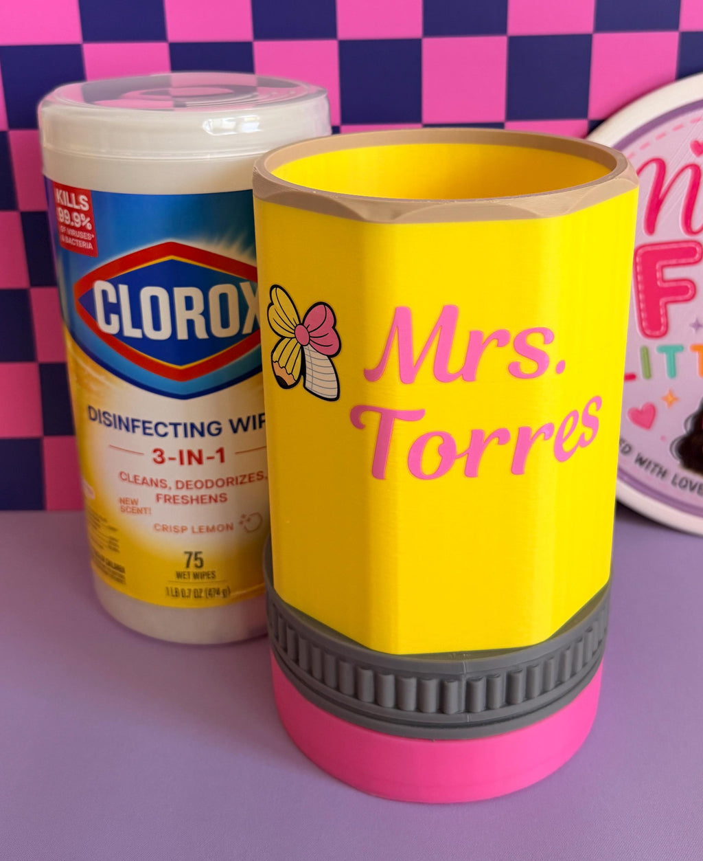 Teacher Disinfecting Wipes Holder | Personalized Pencil Clorox Wipes Cover | Classroom Decor | Teacher School Accessory Gift