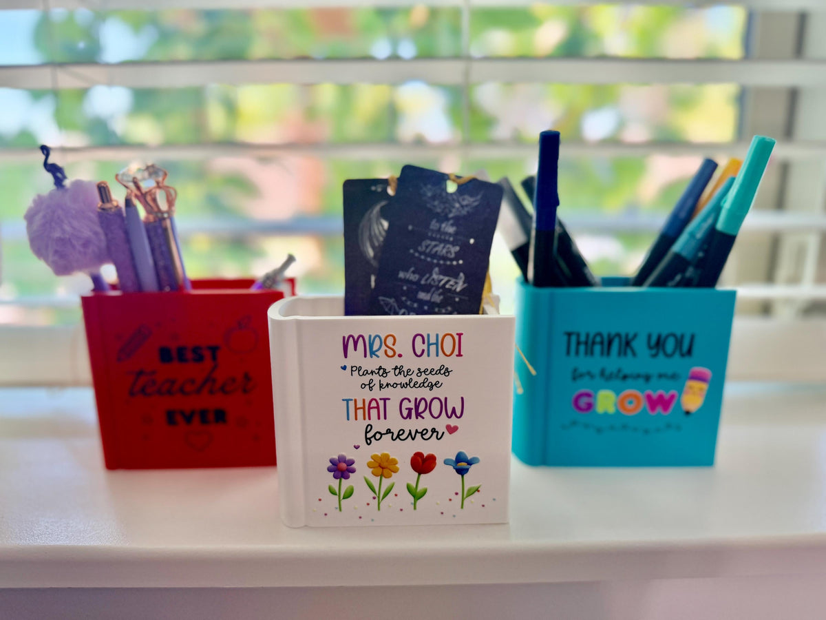 Personalized Book Shaped Teacher Pen Holder