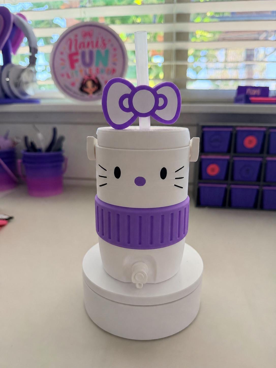 Hello Kitty Inspired Koozie Can Holder with Straw Topper, 12oz Regular & Skinny | Personalized Name Can Holder | Kawaii Desk Accessory,Gamer