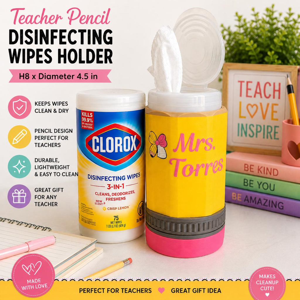 Teacher Disinfecting Wipes Holder | Personalized Pencil Clorox Wipes Cover | Classroom Decor | Teacher School Accessory Gift