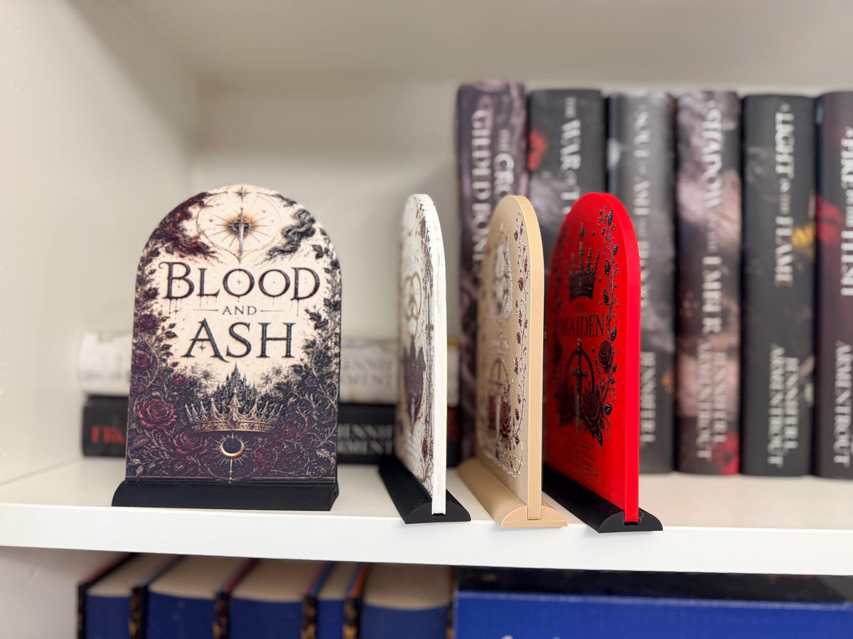 Blood and Ash Book Display Stand | Romantasy 3D Printed Bookshelf Decor | Fantasy Book Lover Gift, BookTok | UV Raised Textured Display