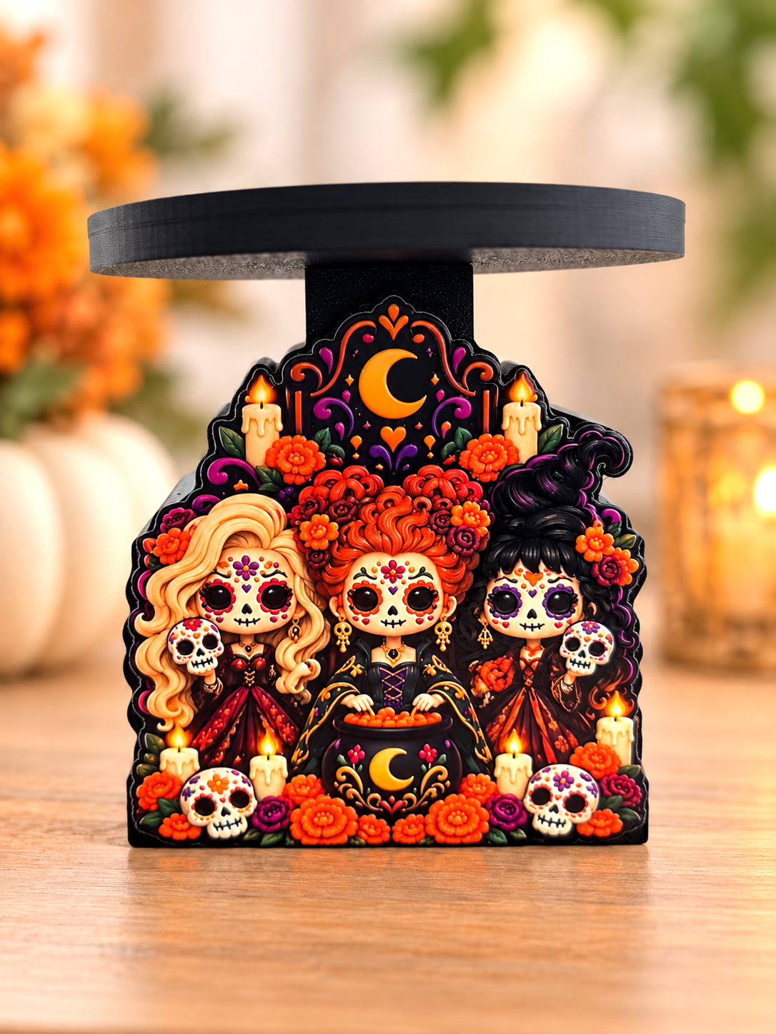 Dia de los Muertos Candle Holder | 3D Printed Sugar Skull Witch Decor | Day of the Dead Candle Stand | Gothic Halloween Home Decor