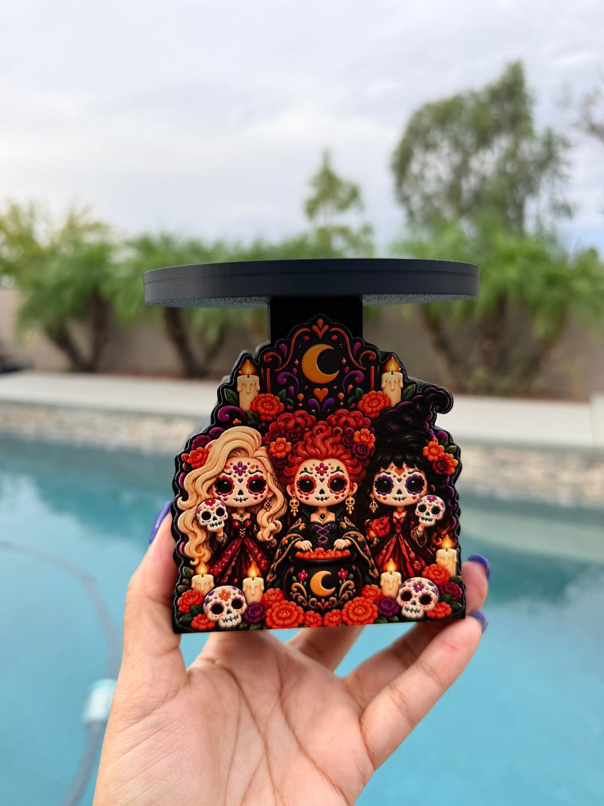 Dia de los Muertos Candle Holder | 3D Printed Sugar Skull Witch Decor | Day of the Dead Candle Stand | Gothic Halloween Home Decor