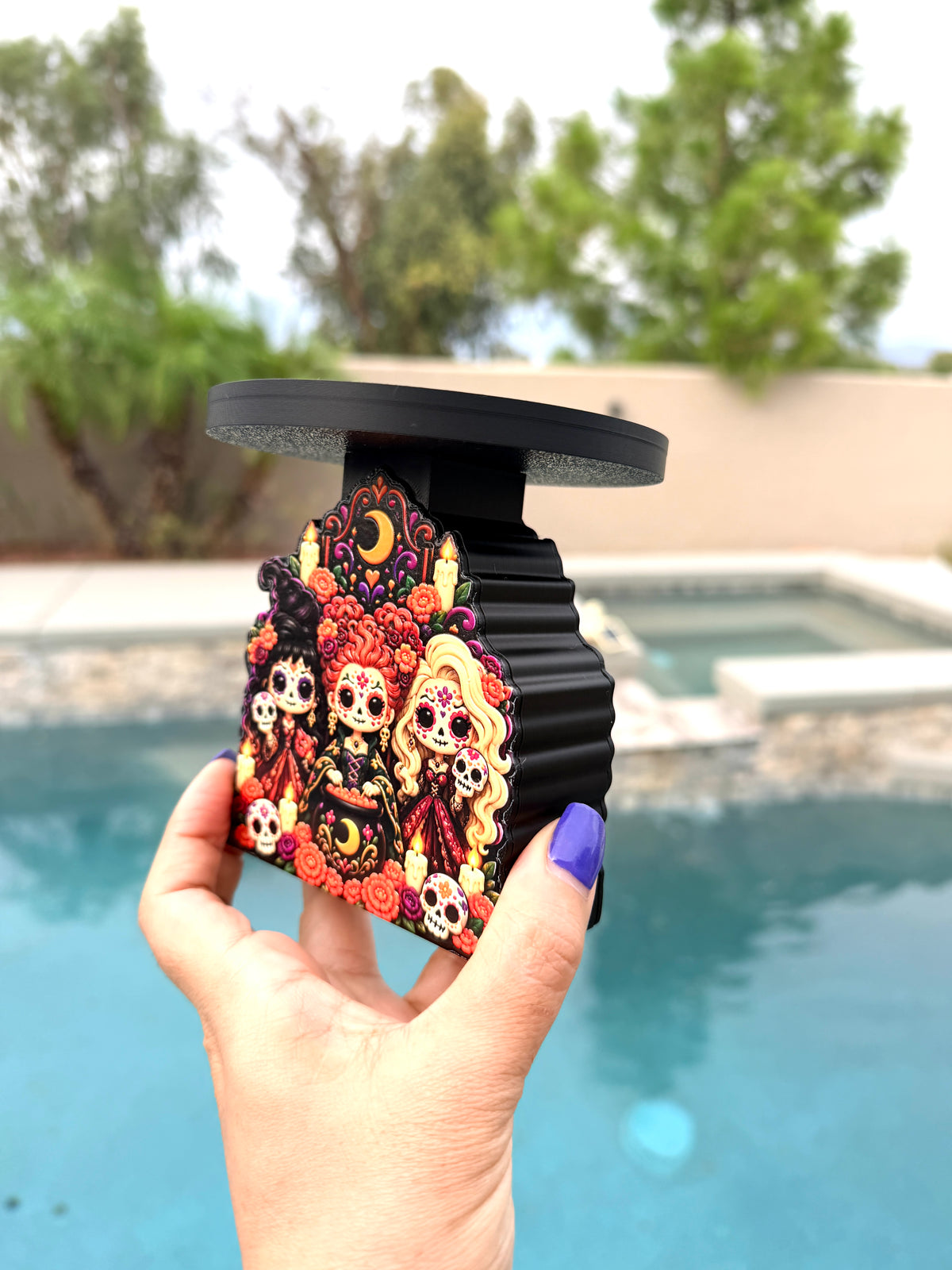 Dia de los Muertos Candle Holder | 3D Printed Sugar Skull Witch Decor | Day of the Dead Candle Stand | Gothic Halloween Home Decor