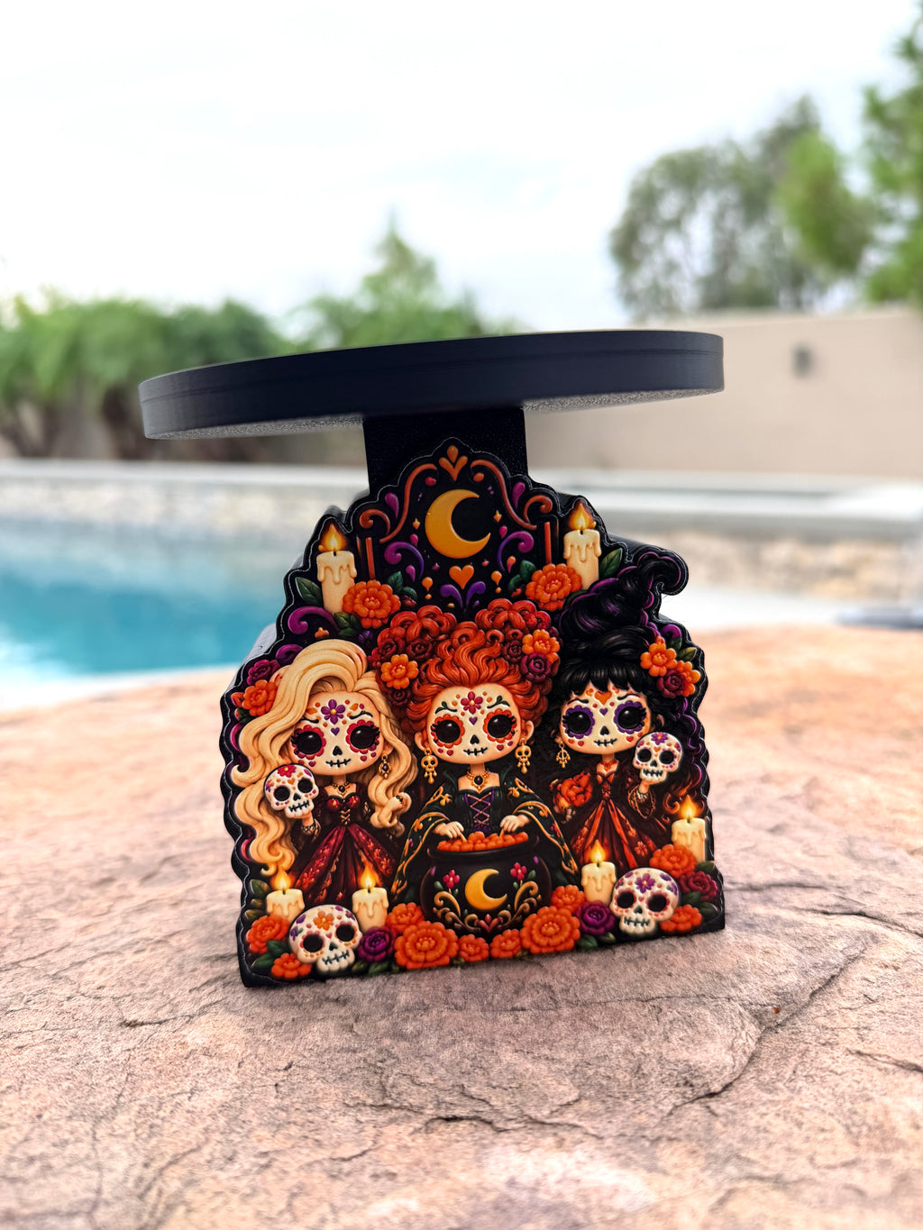 Dia de los Muertos Candle Holder | 3D Printed Sugar Skull Witch Decor | Day of the Dead Candle Stand | Gothic Halloween Home Decor