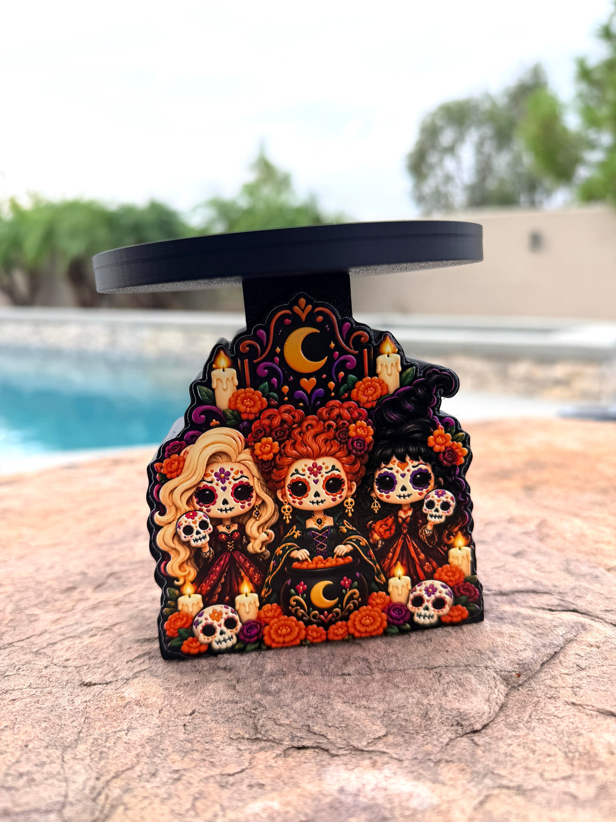 Dia de los Muertos Candle Holder | 3D Printed Sugar Skull Witch Decor | Day of the Dead Candle Stand | Gothic Halloween Home Decor