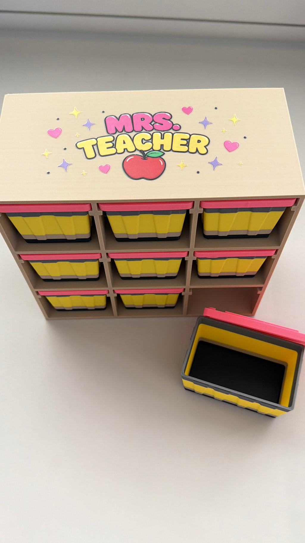 Teacher Pencil Mini Tote Organizer | 9 Removable Bins, Desk Storage