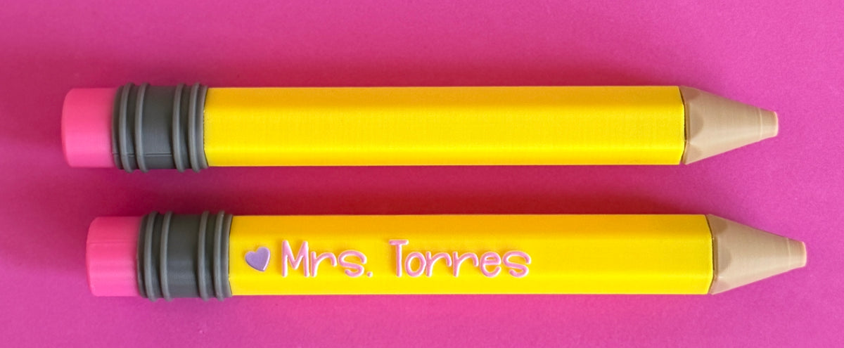 Pencil Teacher Desk Set: Pen Holder, Organizer, Name Sign, Heart Shaped Phone Stand, Fun Decor