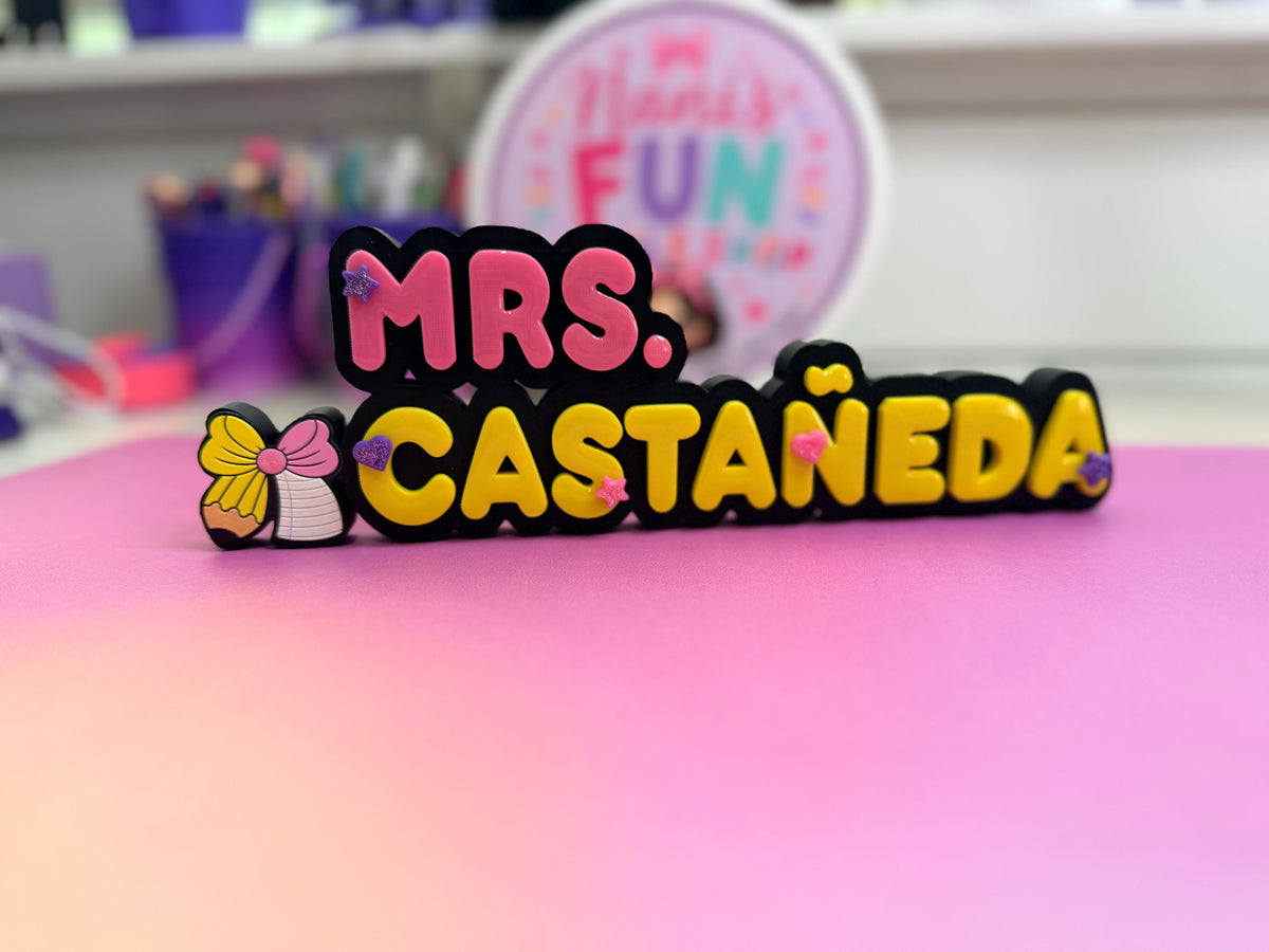 Pencil Teacher Desk Set: Pen Holder, Organizer, Name Sign, Heart Shaped Phone Stand, Fun Decor