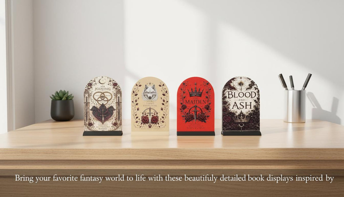 Blood and Ash Book Display Stand | Romantasy 3D Printed Bookshelf Decor | Fantasy Book Lover Gift, BookTok | UV Raised Textured Display