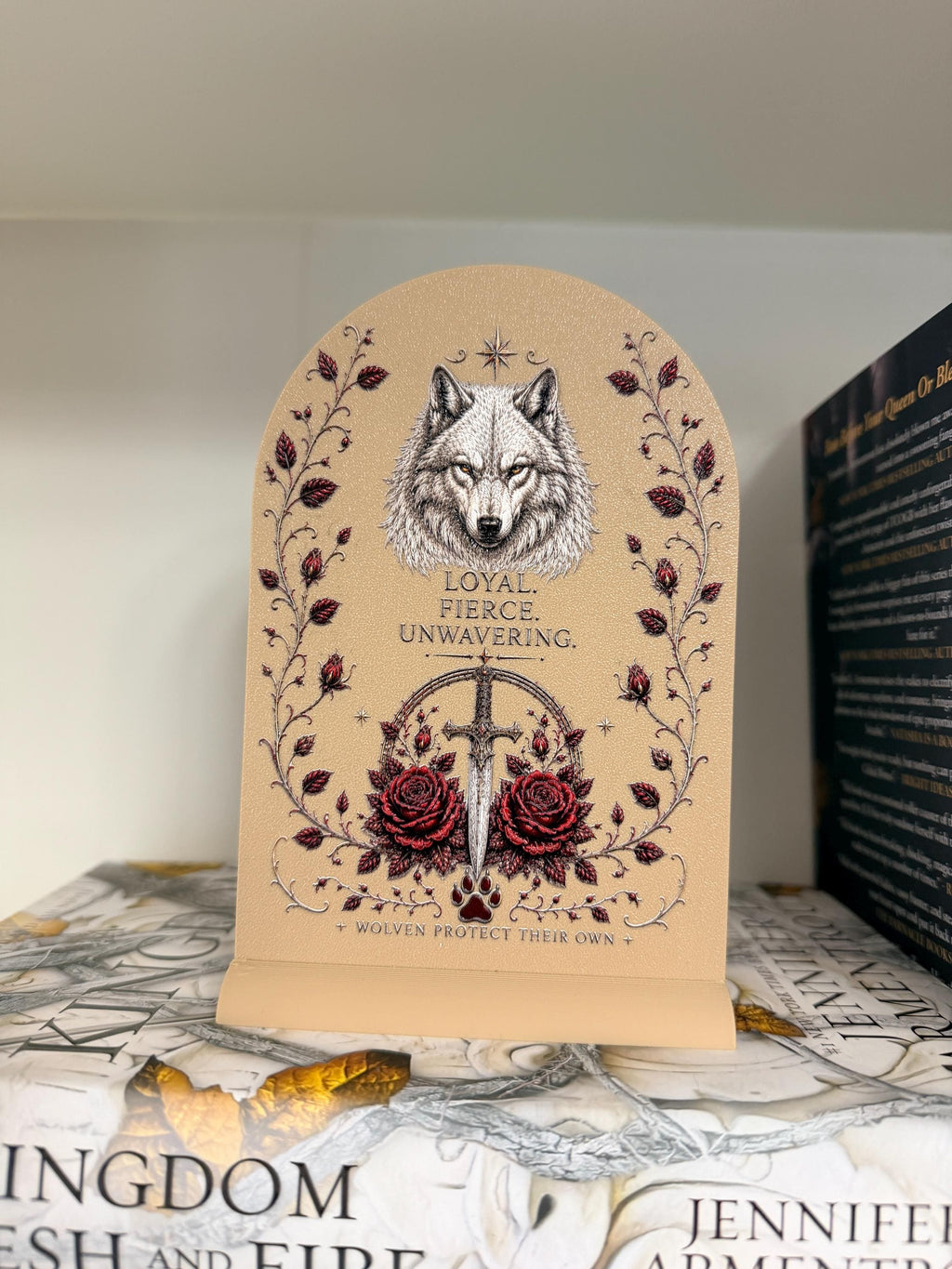 Blood and Ash Book Display Stand | Romantasy 3D Printed Bookshelf Decor | Fantasy Book Lover Gift, BookTok | UV Raised Textured Display