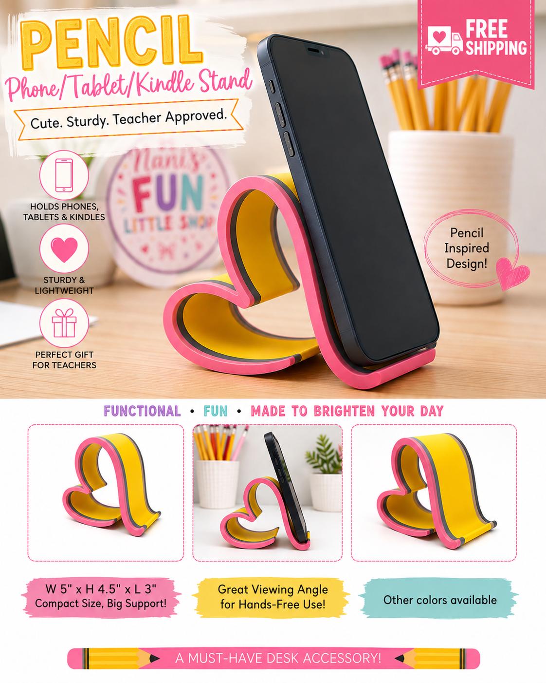 Pencil Heart Phone Stand | Tablet and Kindle Holder | Personalized Teacher Gift | Desk Accessories | Classroom Decor