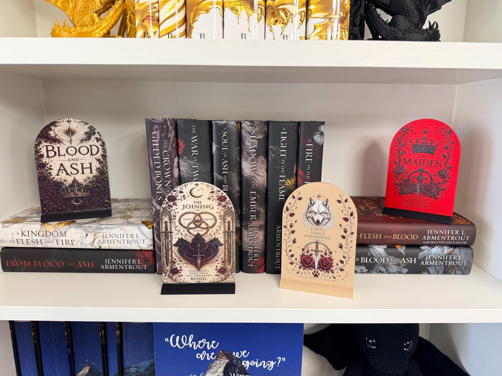 Blood and Ash Book Display Stand | Romantasy 3D Printed Bookshelf Decor | Fantasy Book Lover Gift, BookTok | UV Raised Textured Display