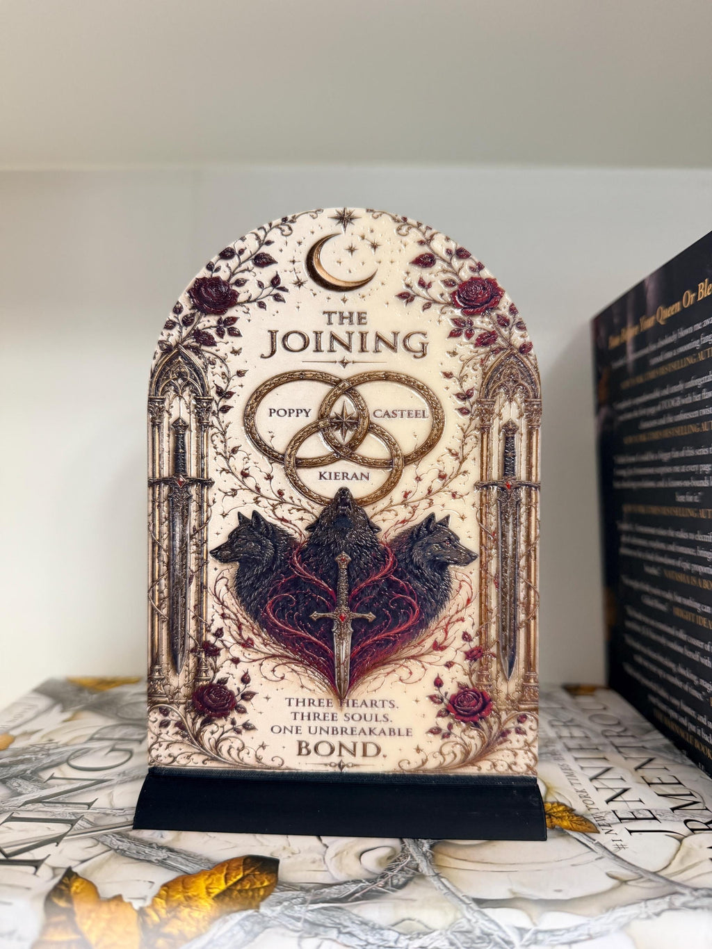 Blood and Ash Book Display Stand | Romantasy 3D Printed Bookshelf Decor | Fantasy Book Lover Gift, BookTok | UV Raised Textured Display