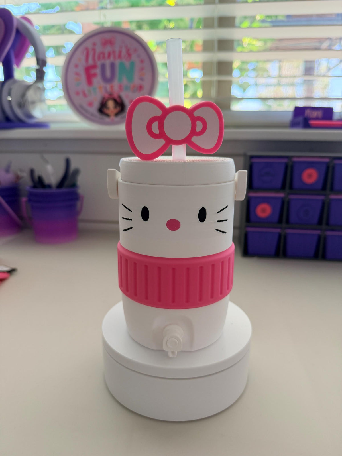 Hello Kitty Inspired Koozie Can Holder with Straw Topper, 12oz Regular & Skinny | Personalized Name Can Holder | Kawaii Desk Accessory,Gamer