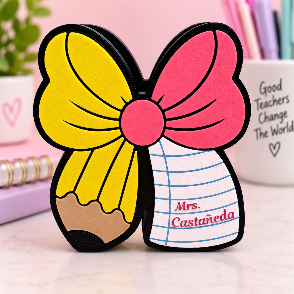 Personalized Teacher Bow Pen Holder | Custom Name Desk Organizer