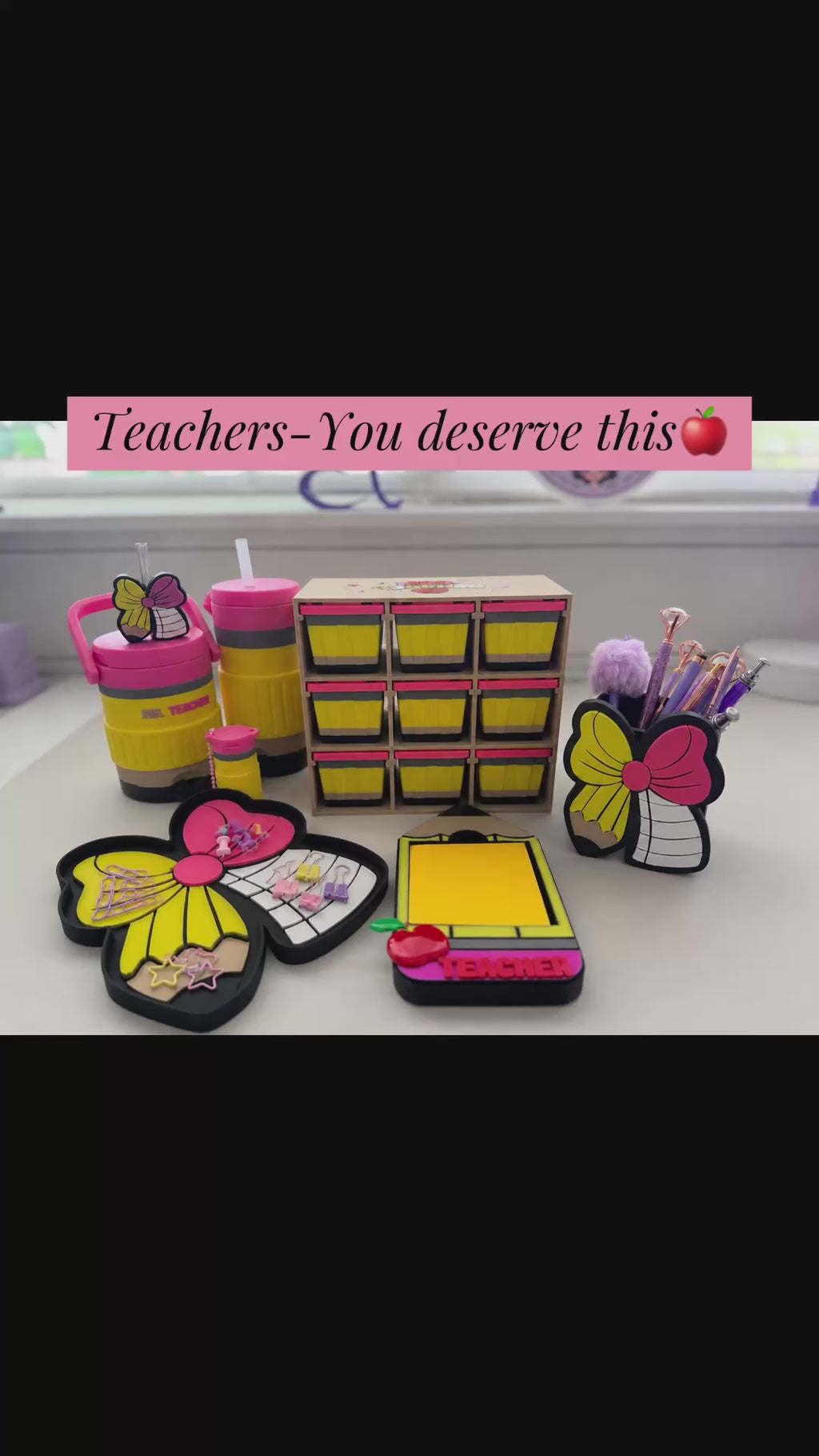 Teacher Pencil Mini Tote Organizer | 9 Removable Bins, Desk Storage