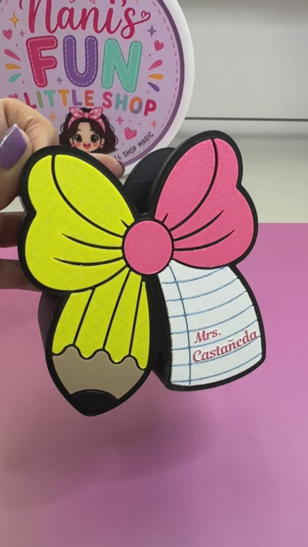 Personalized Teacher Bow Pen Holder | Custom Name Desk Organizer