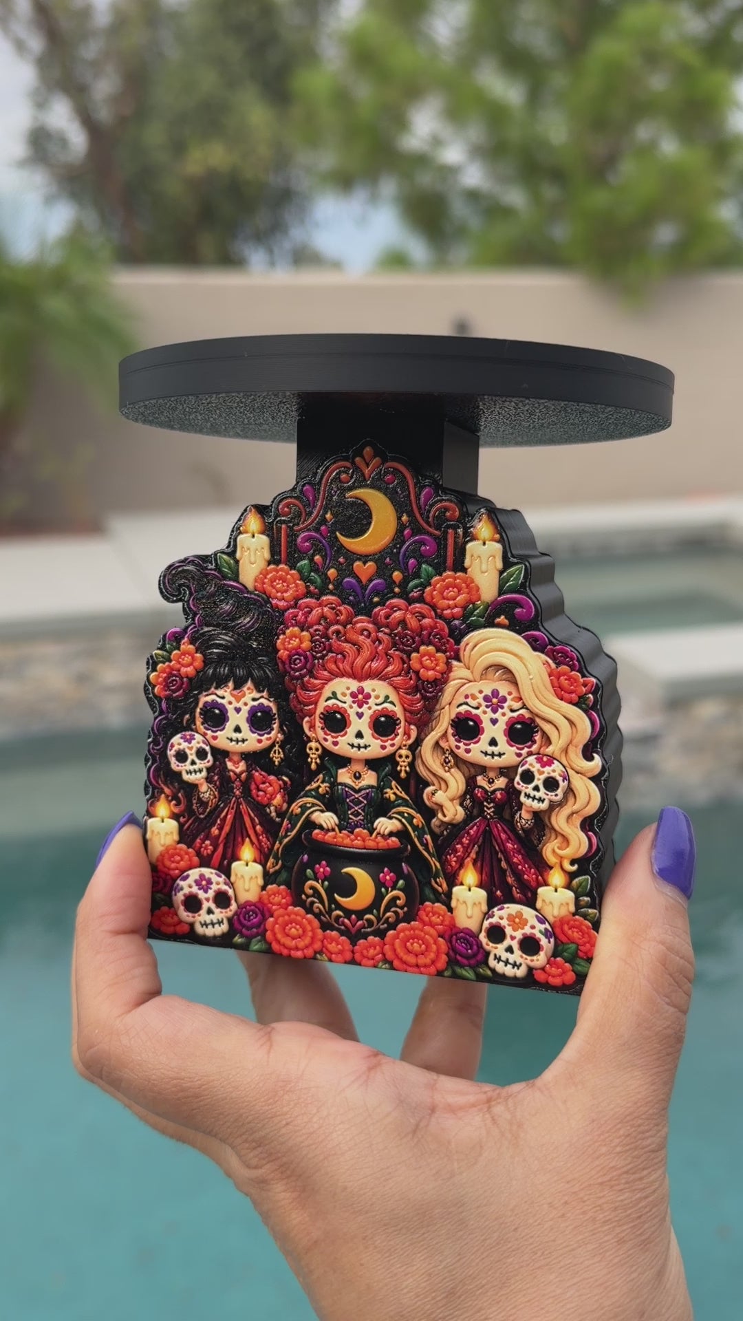 Dia de los Muertos Candle Holder | 3D Printed Sugar Skull Witch Decor | Day of the Dead Candle Stand | Gothic Halloween Home Decor